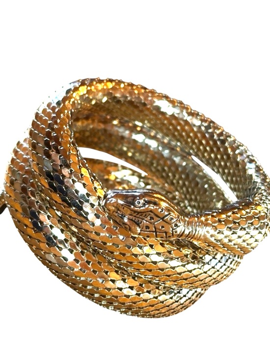 Whiting & Davis Jewelry - Vintage Whiting & Davis Gold Mesh Triple Coiled Snake Bracelet Original Box